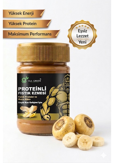 Proteinli Fıstık Ezmesi Muz Fıstık Proteini, Maca Kökü Tozu İle 325 Gr