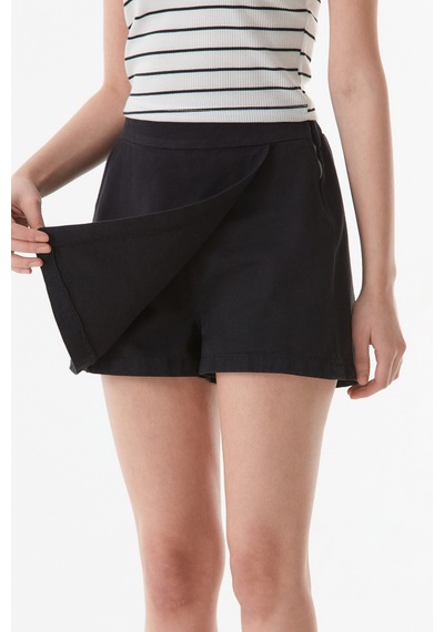 Fullamoda Gabardin Yandan Fermuarlı Şort Etek- Siyah 24YGB7114202576-Siyah