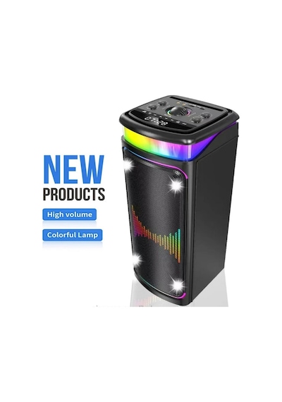 Büyük Boy Çift Kablosuz Mikrofonlu Bluetooth Hoparlör Taşınabilir Tekerlekli Speaker