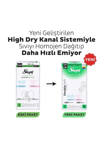 Sleepy Natural Double Soft Fırsat Paketi Bebek Bezi 3 Numara Midi 42 Adet