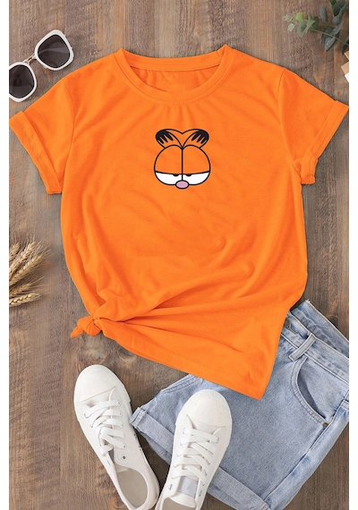 Unisex Garfield Baskılı T-shirt Turuncu