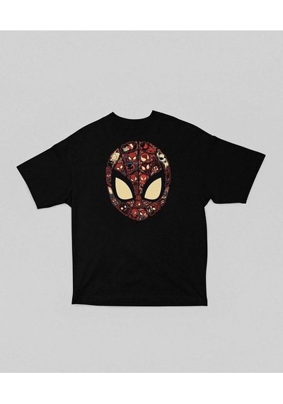 Maske Örümcek Adam Baskılı Unisex Oversize Marvel Tişört Siyah