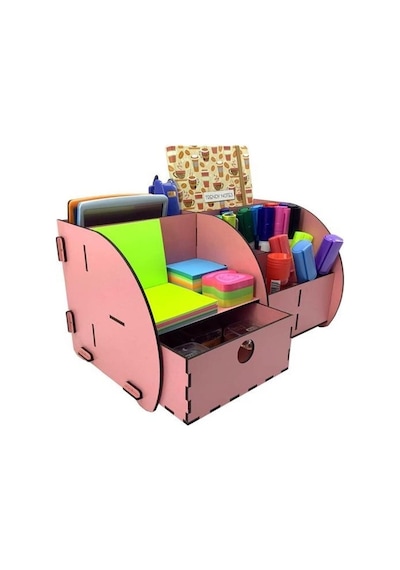 Masaüstü Düzenleyici Ahşap Organizer Seti Pembe