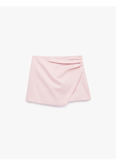 Koton Drape Detaylı Kruvaze Keten Mikro Şort Etek Pembe 6sak70251pw