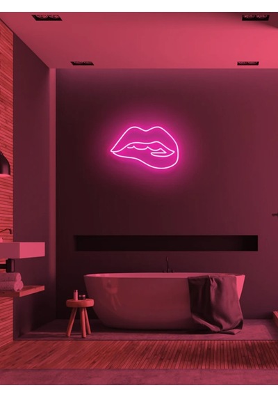 Dudak Figürlü Neon Tabela Pembe