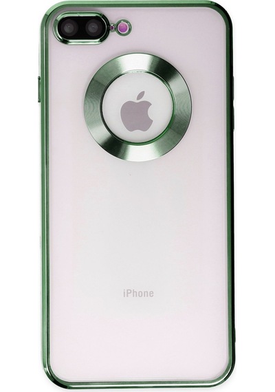 Apple Uyumlu iPhone 8 Plus Yanları Renkli Lens Korumalı Logo Gösteren Şeffaf Luxury Kılıf - Yeşil