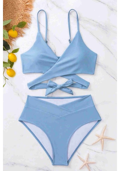 Angelsin Şık Bel Kuşak Detaylı Bikini Üstü Mavi 001