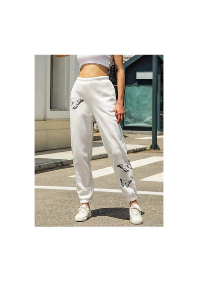 Tarzsokak Butterfly Print Elastic Waist 4 Mevsim Eşofman Beyaz