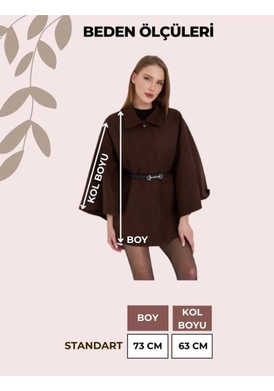Smalltouch Kemer Detaylı Şık Kaşe Panço Kadın Dış Giyim Modeli Krem