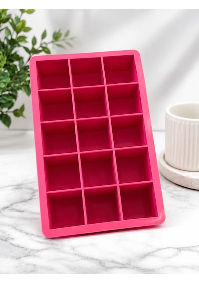 Silikon Buz Kalıbı 15 Bölmeli Büyük Kare Buz Küpü Kalıbı Viski, Kokteyl, Kahve Ve Soğuk İçecekler İçin Pembe