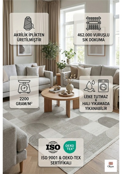 Minimalist İskandinav Tarzı Leke Tutmaz Akrilik Oda Halısı - Yumuşak Dokulu Çok Renkli