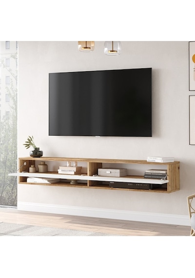 Aven Tv Ünitesi Tv Sehpası Kapaklı Raflı 180cm Çam-beyaz Ave9-aw Beyaz