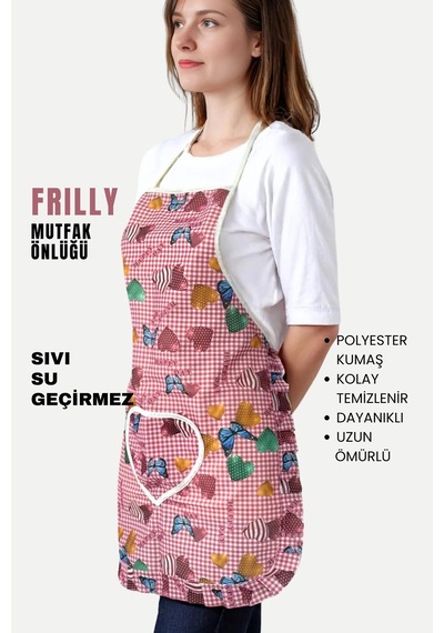 Frilly İkili Paket Mutfak Önlüğü Sıvı Geçirmez Su Geçirmez Mutfak Önlüğü Elma&happy Day