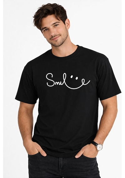 Nevermind Unisex Tişört Smile Baskılı Basic Oversize Günlük Rahat Siyah