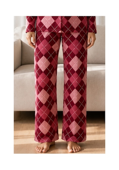 Fit Women Kadın Desenli Basic Kış Kırmızı Pijama Takımı