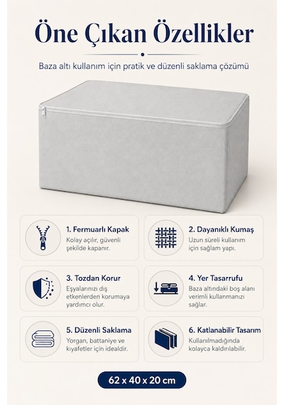 Hurç Seti Fermuarlı Baza Altı Hurcu Yorgan Battaniye Kıyafet Saklama Organizeri 8'li Gri