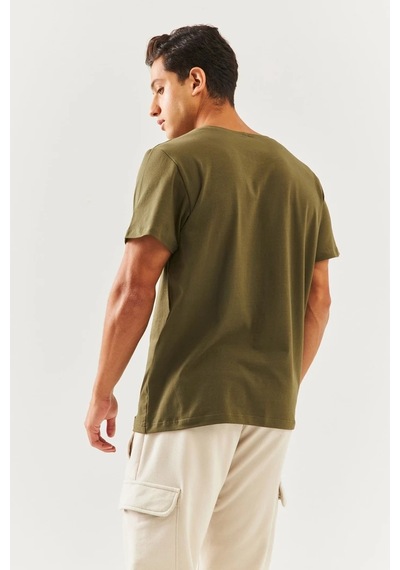 Erkek Oversize Rahat %100 Pamuklu Penye Bisiklet Yaka Kısa Kol Basic T-shirt Classic Collection Haki