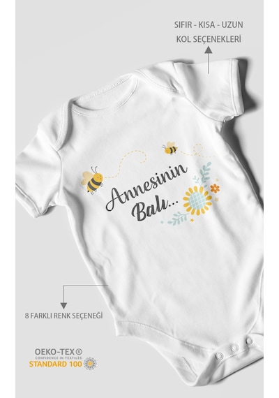 Morivokids Annesinin Balı Kısa Kollu Bebek Body %100 Pamuk Beyaz