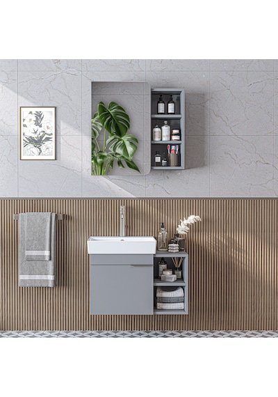 Likya Mdflam Lavabolu Banyo Dolabı Takımı, Tek Kapaklı 72 Cm Lavabolu Banyo Alt Dolabı + Üst Dolabı Kül Gri Likya Mdflam Lavabolu Banyo Dolabı Takımı, Tek Kapaklı 72 Cm Lavabolu Banyo Alt Dolabı + Üst Dolabı Kül Gri