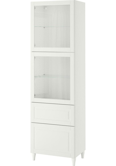 Dolap Kombinasyonu, Beyaz-şeffaf Cam, 60x42x202 Cm, Smevıken/ostvık, Çıt Çıt Raylı Beyaz