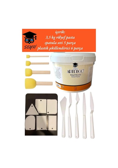 3,5 Kg Artdeco Rölyef Pasta Spatula Seti 5 Parça Plastik Şekillendirici 6 Parça Rölyef Macunu Seti Çok Renkli