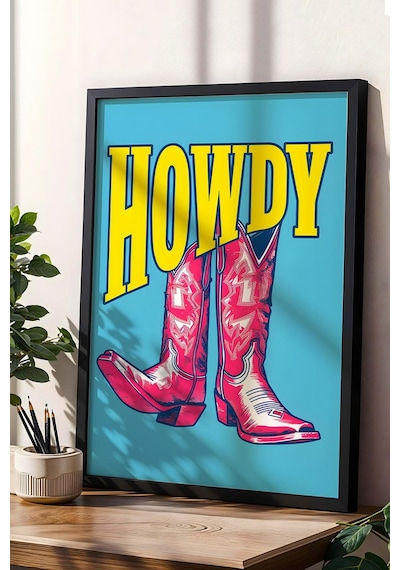 Kovboy Çizmesi Howdy Western Vibe Çerçeveli Tablo - Pop Art Poster Tablo