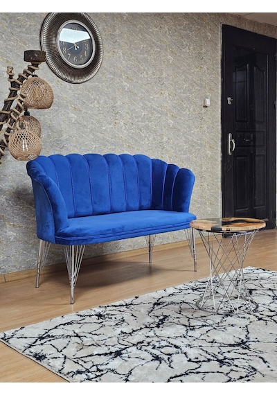 Zafir İkili Krom Kaplama Tel Ayak Papatya Çay Seti Koltuk Berjer , Balkon, Salon, Ofis, Cafe Koltuk Takımı Mavi