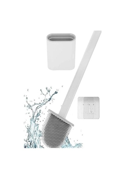 Orret Home Duvara Yapıştırılabilir Silikon Wc Fırçası,ince Aralara Girebilir Silikon Klozet Fırçası Beyaz Açık Ahşap