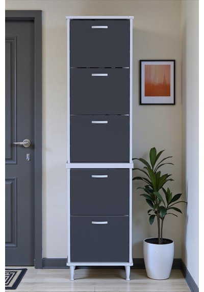 Eliusta Store Ayaklı Antrasit Ayakkabılık 52 Cm Kapı Önü/giyim Odası/antre Uyumlu Ayakkabılık 52x205x26 Cm Antrasit