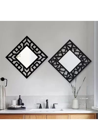 Durukar 2'li Set Kırılmaz Pleksi Dekoratif Duvar Aynası - 22.5x22.5 Cm Geometrik Çerçeveli 1. Sınıf Çok Renkli