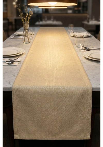 Lumen Serisi Simli Runner Gold / Silver , Premium Çeyizlik Lüks Şık Masa Örtüsü Runner 40x150 Cm Altın