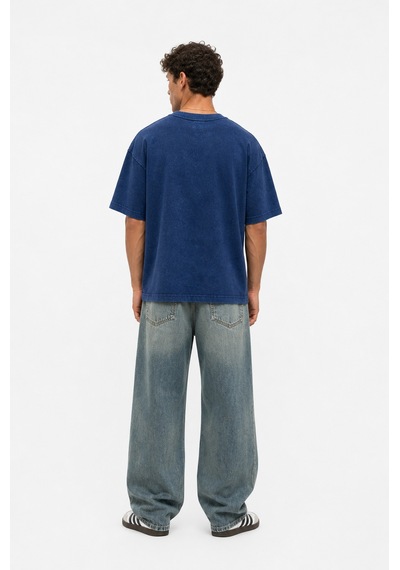 Respire Erkek 22 Nakışlı Yıkamalı Oversize T-shirt Lacivert