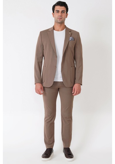 Comfort Fit Esnek Pamuklu Torba Cep Vizon Blazer Ceket C 743