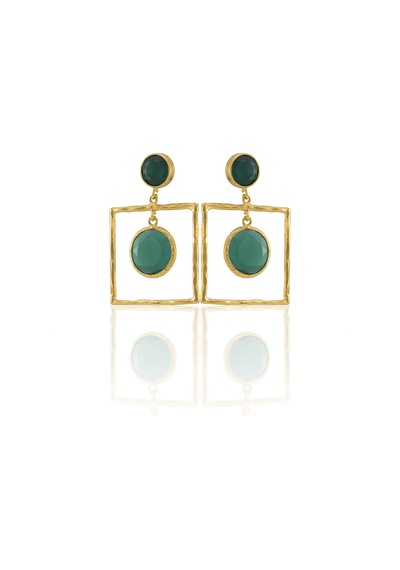 Kadir Jewellery 22 Ayar Altın Kaplama Kadın Sallantılı Küpe -el İşçiliği Ve Hipoalerjenik Küpe-e85 Koyu Yeşil