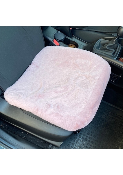 Yumuşak Tüylü Peluş Serme Oto Koltuk Koruyucu Minder Ön Tekli Pudra Pembe