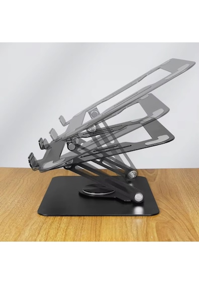 Katlanabilir Ayarlanabilir Alüminyum Laptop Standı, Taşınabilir Ergonomik Notebook Yükseltici, 6 Kademeli Yükseklik Ayarlı, Macbook Tablet Uyumlu, 10-17 İnç, Siyah