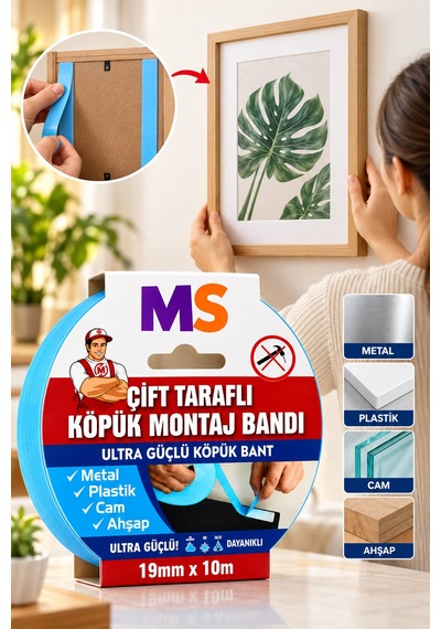 3 Adet Ultra Güçlü Çift Taraflı Köpük Montaj Bandı 19 Mm X 10 Mt Metal Plastik Cam Bantı Bantları