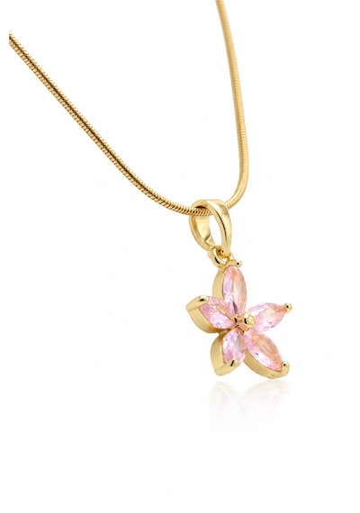 Lotus Çiçeği Pembe Taşlı Altın Renk Çelik Kadın Kolye Altın-pembe