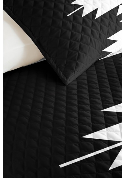 Siyah Geometrik Genç Odası Tek Kişilik Pike Takımı - Modern Etnik 160x220 Cm Kapitone Yatak Örtüsü Pembe
