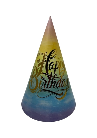 Happy Bırthday Baskılı Makaron Renkli Karton Şapka 20 Cm Tüm Yaşlar