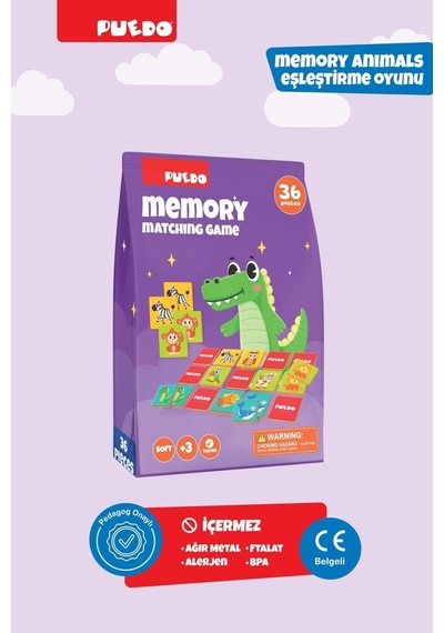 Puedo Memory Hayvanlar Eşleştirme Oyunu 36 Parça Eva Hafıza Oyunu 3+ Eğitici Kart Oyunu