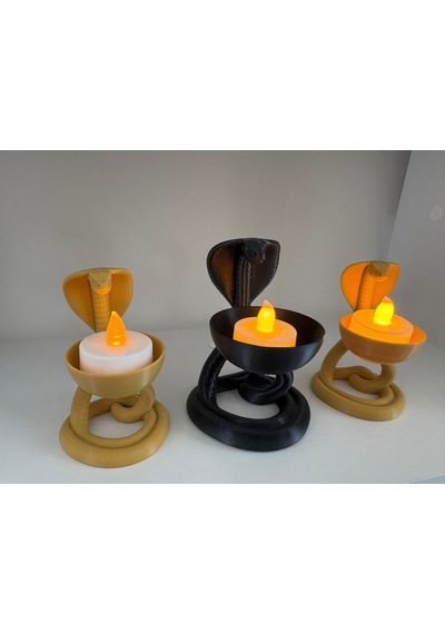 3'lü Kobra Figürlü Tealight Mumluk Seti Gold Mat Siyah Dekoratif Yılan Mumluk Gold - Siyah