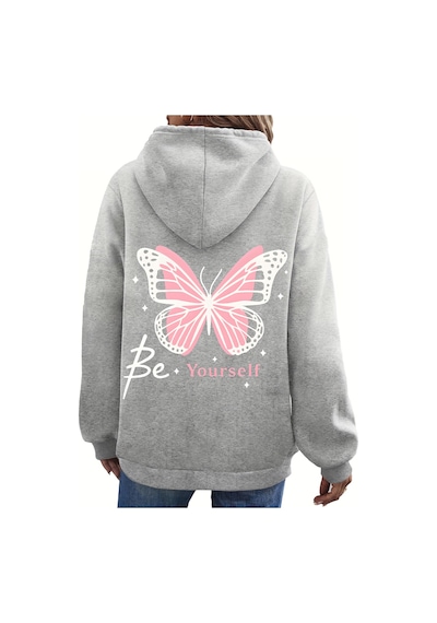 Uyguntarz Unisex Be Your Self Baskılı Tasarım Oversize Sweatshirt Gri