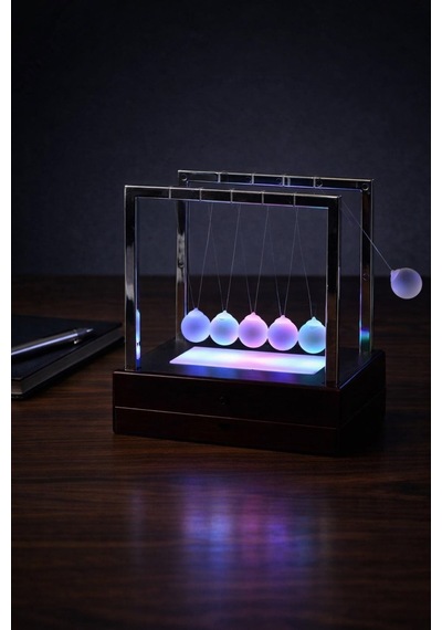 Rgb Işıklı Newton Denge Topu Renkli Şeffaf Denge Topları, Pilli Masaüstü Dekoratif Aksesuar