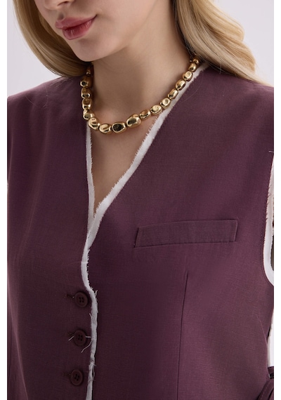 Mai Collection Mai Studios Co. Shonas Bağcık Detay Bordo Yelek Pantolon Takım Bordo