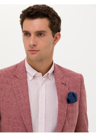 Cacharel Bordo Slim Fit Yün Keten Karışımlı Ceket Kırmızı
