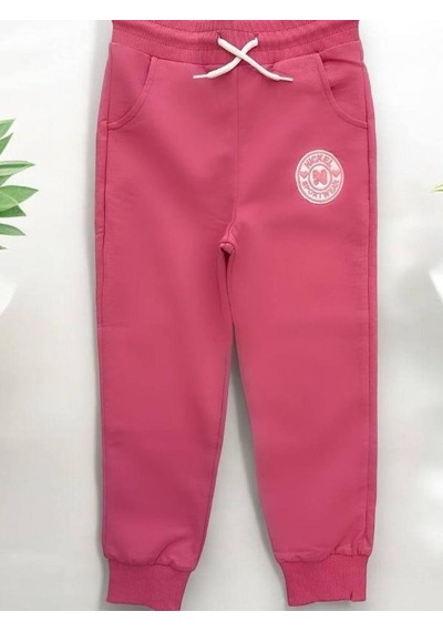 Kız Çocuk Beli Paçası Lastikli Pamuklu Eşofman Alt-14303 Pembe