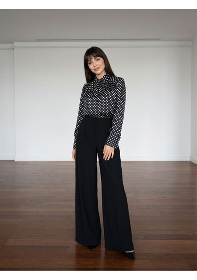 Pera Moda Puantiye Desenli Paris Fularlı Gömlek Siyah - Beyaz