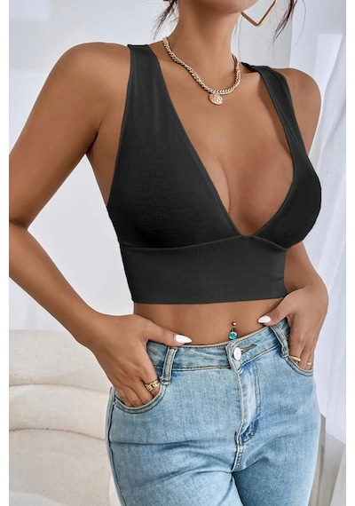 Terapi Men Kadın Antrasit Çapraz Sırt Detaylı Crop Top Bluz Antrasit