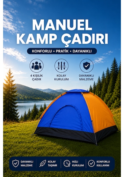 4-5 Kişilik Manuel Kamp Çadırı Kolay Kurulum Kamp Ve Piknik İçin İdeal Çadır Diğer